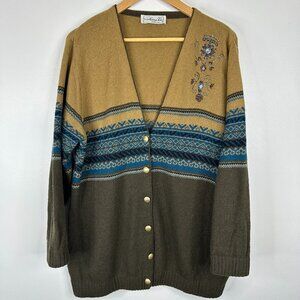 Crazy Time Made In Italy Womens Wool Blend Embroidered Beaded Cardigan Sweater L